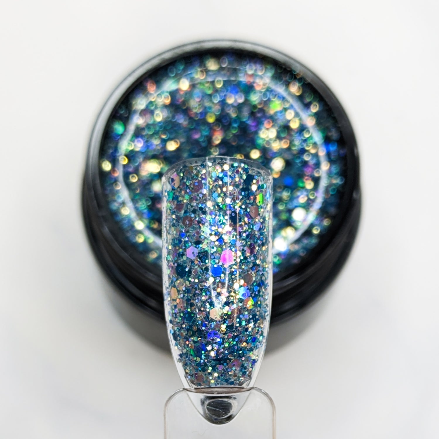 Blue Tide Glitterlustnails UV LED blue metallic holo iridescent glitter gel nail polish swatch