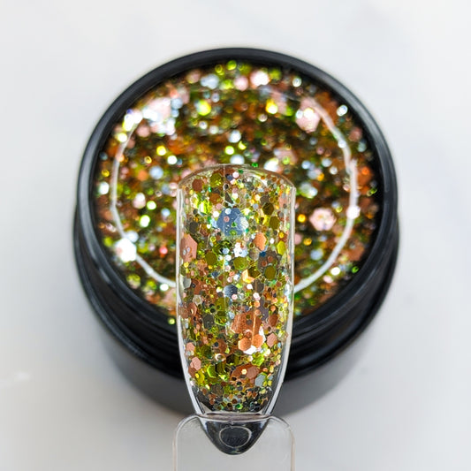 Green Garden Glitterlustnails UV LED green satin metallic holo iridescent glitter gel nail polish swatch