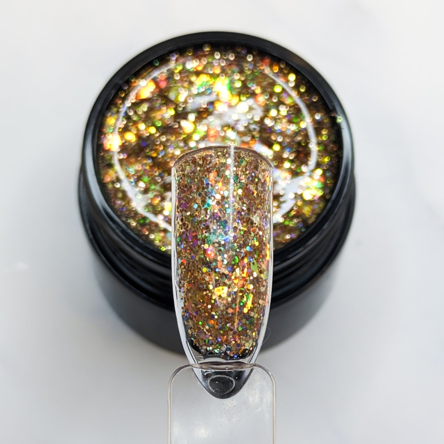 Under the Stars Glitterlustnails UV LED gold holo iridescent glitter gel nail polish swatch